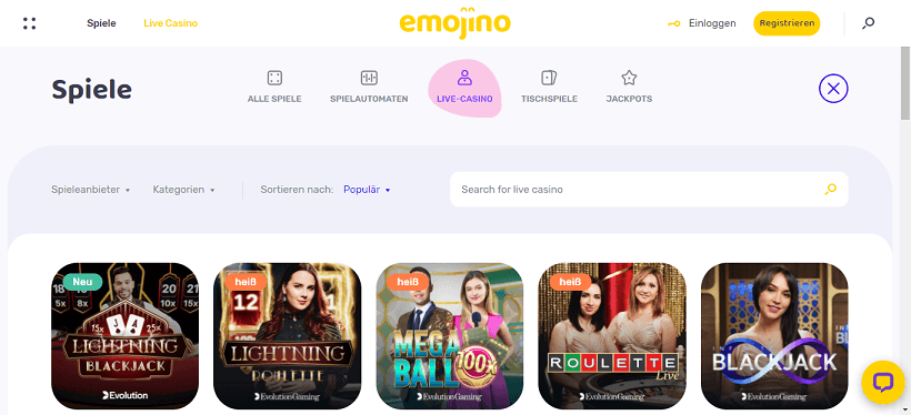 Emojino Casino Live Casino