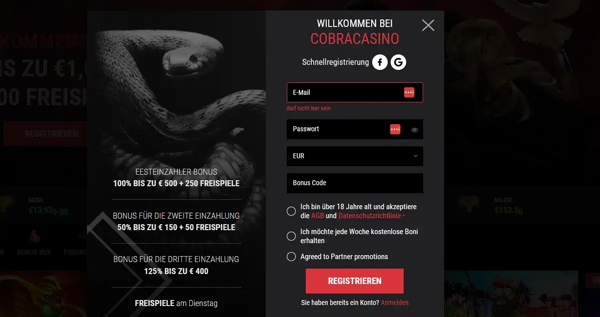So funktioniert die Registrierung im Cobra Casino